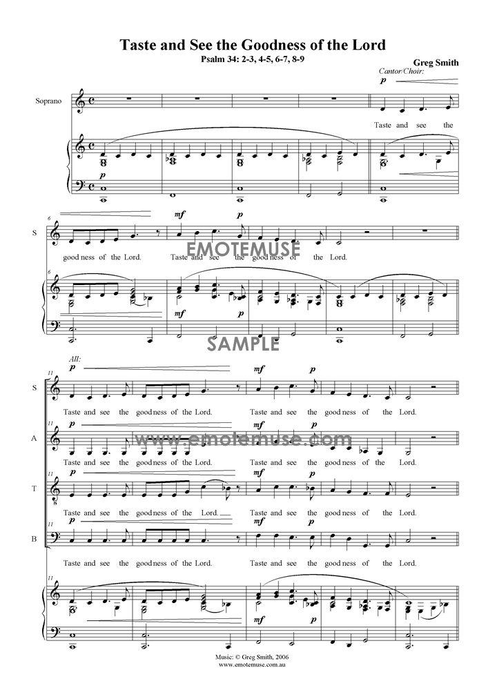 Taste and        see the goodness of the Lord (Psalm 34; Greg Smith) - Sample